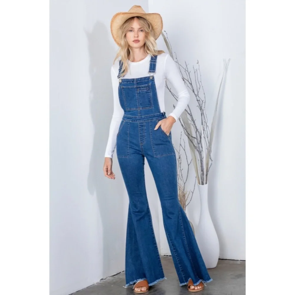 SOLD OUT Denim Retro Vintage 70's Flared Bell Bottom Bohemian Casual Overalls - Picture 3 of 7